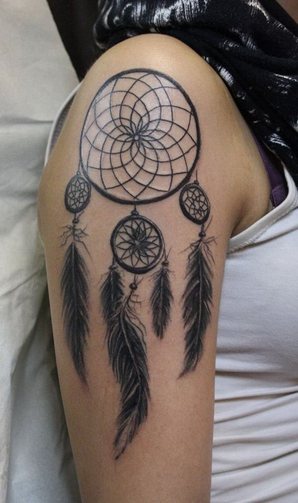Gray Feather Tattoo Design on Sleeve. 