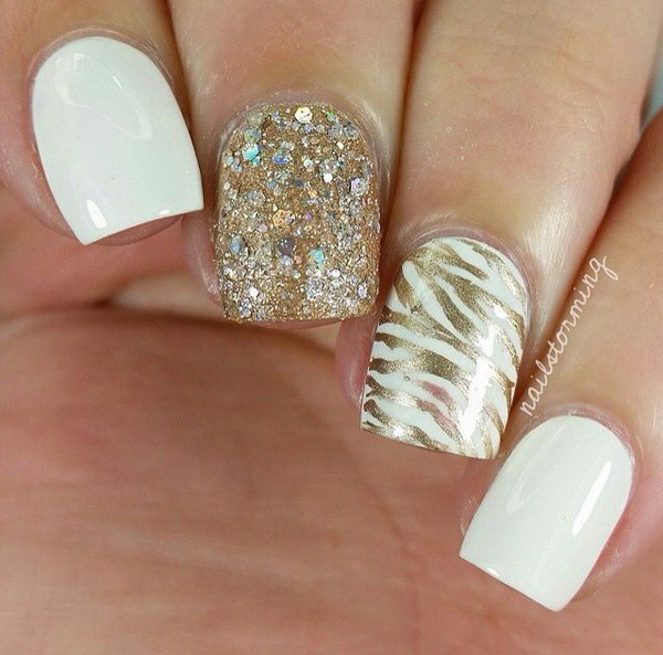 All White with Zebra Prints for Accent Nail. 