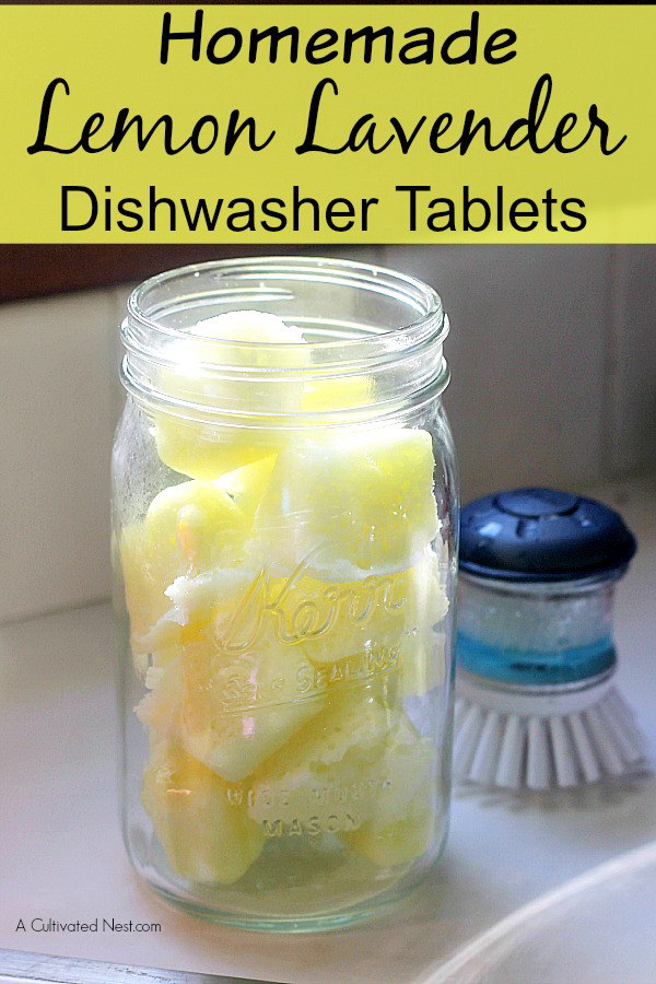 Homemade Lemon Lavender Dishwasher Tablets. 