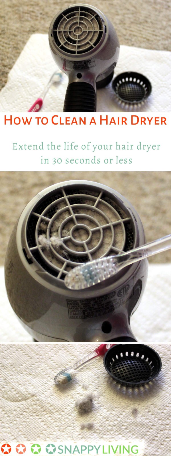 Clean Your Hair Dryer Using An Old Toothbrush. 