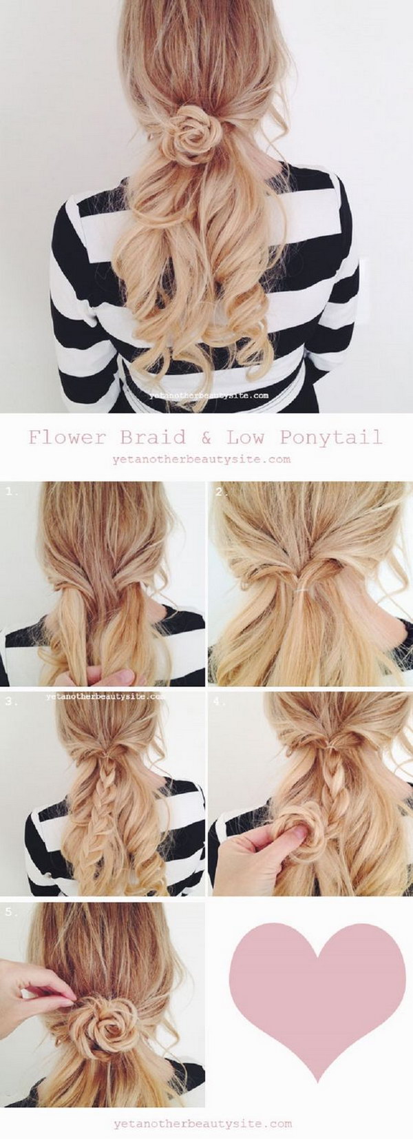 Romantic Low Ponytail and Flower Braid 