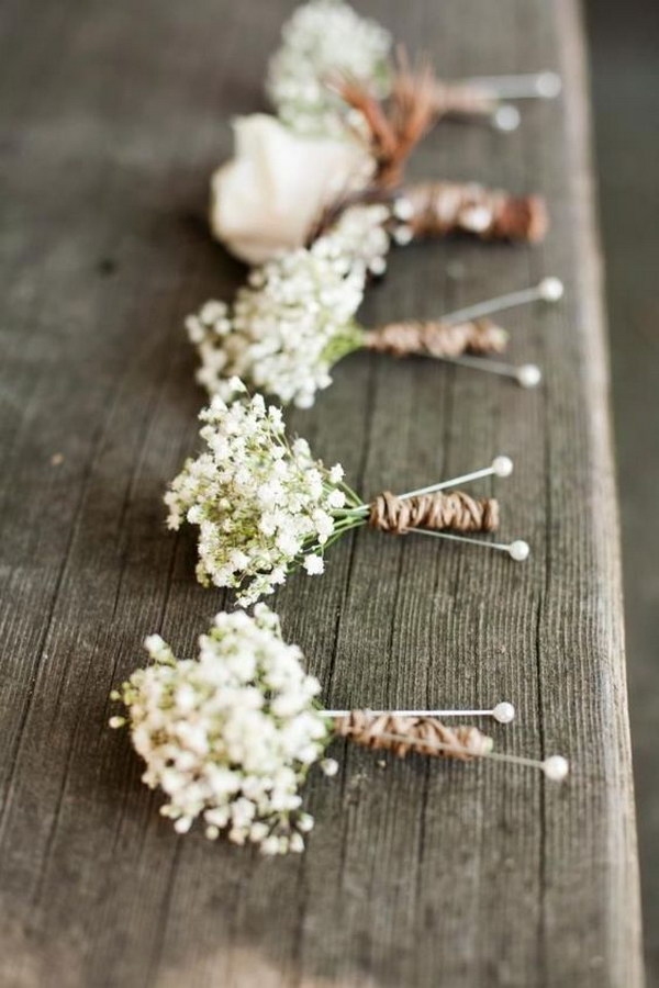 Baby's Breath Boutonnieres for Rustic Wedding 