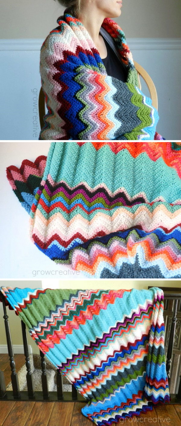 Striped Cotton Crochet Throw Blanket. 