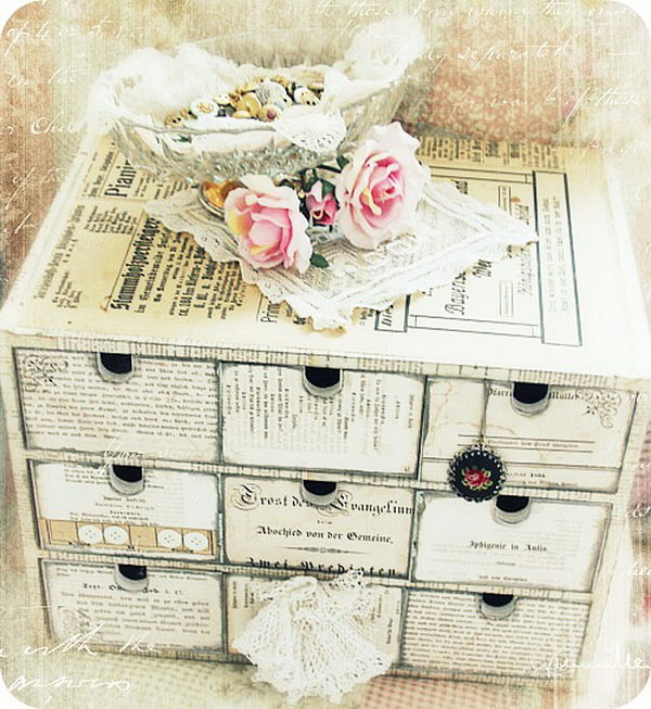 Ikea Wood Storage Chest Covered In Vintage Paper And Shabby Chiced 