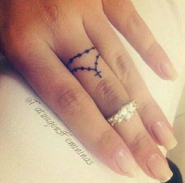 Cool Rosary Beads Ring Tattoo For Religous Gils. 