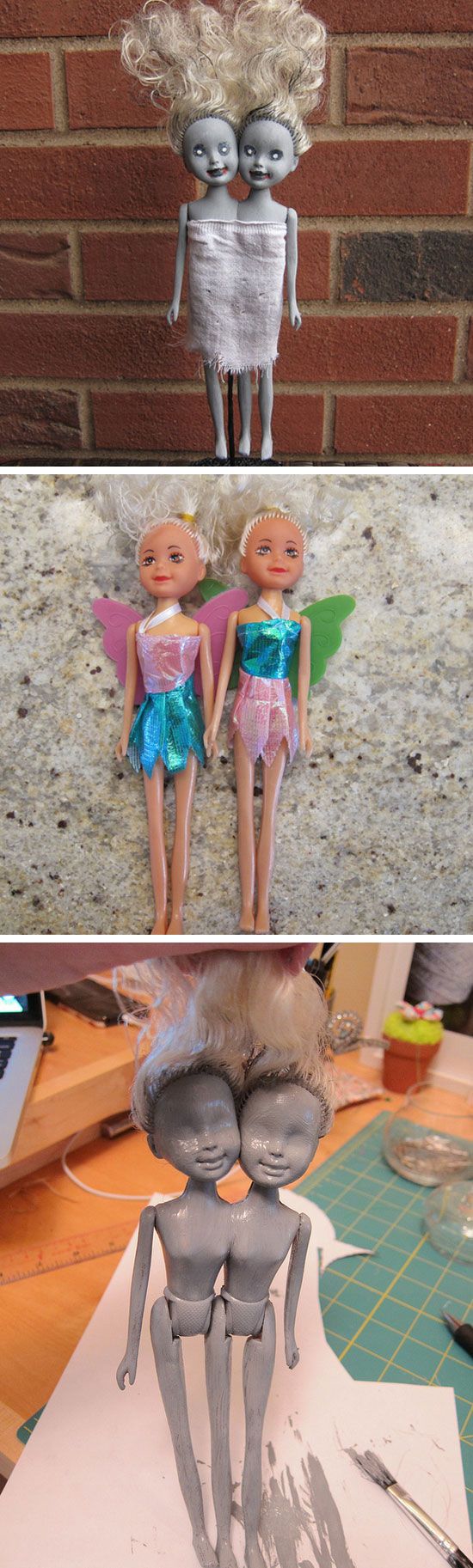 DIY Zombie Siamese Twin Dolls. 