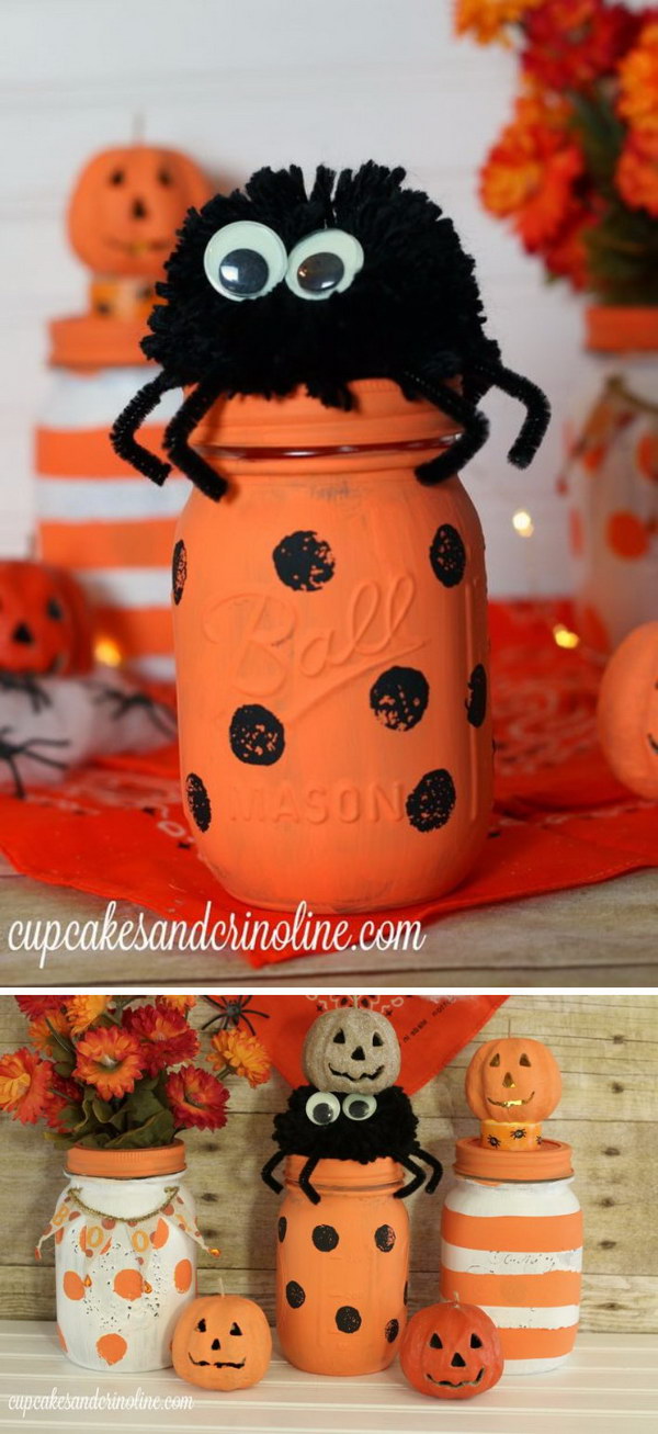 Polka Dot and Striped Halloween Mason Jars. 