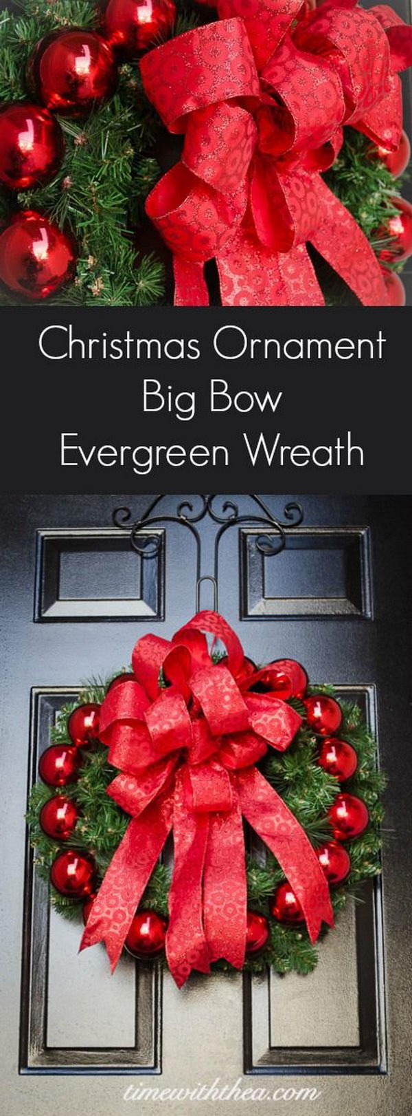 DIY Christmas Ornament Big Bow Evergreen Wreath 