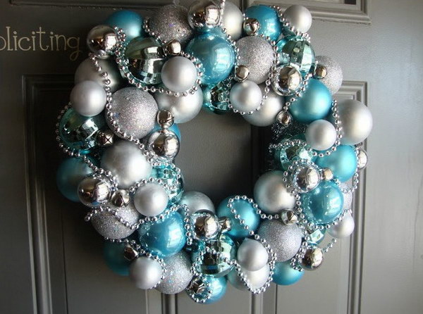 DIY Blue and Silver Christmas  Ornament  Wreath 