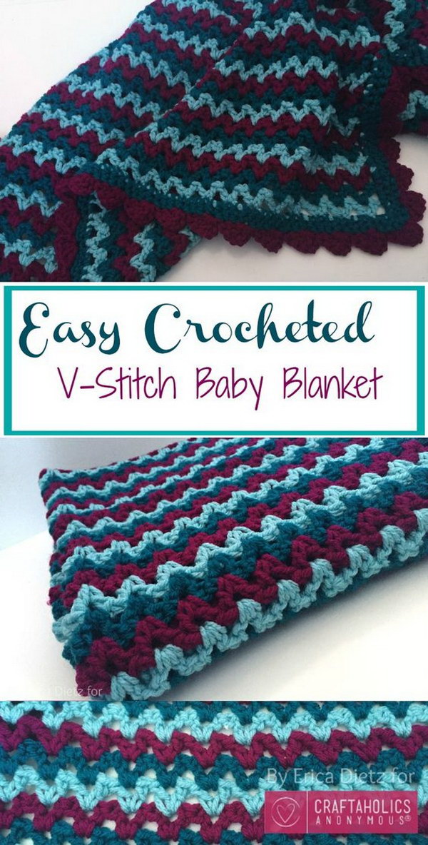 Crochet V Stitch Baby Blanket. 