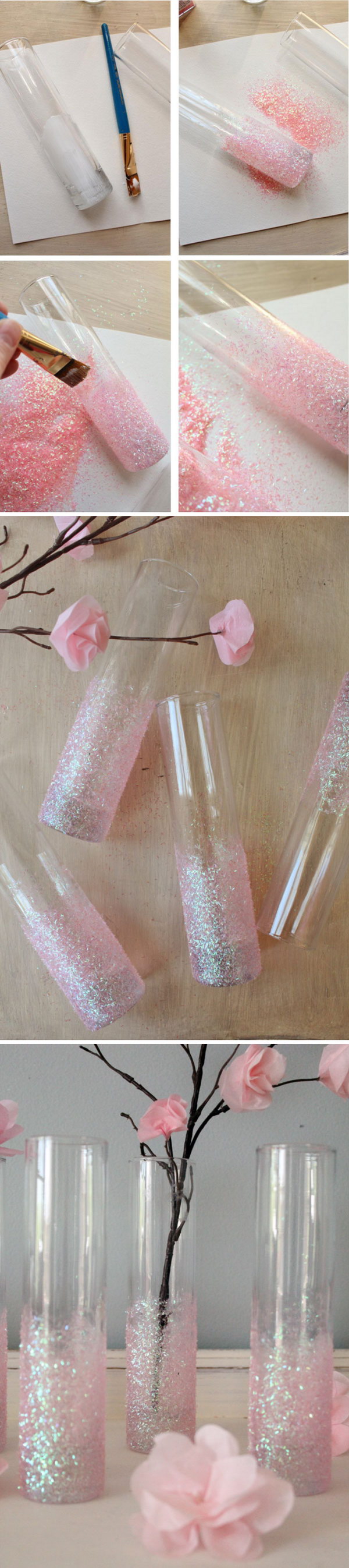 DIY Glittery Pink Vases. 