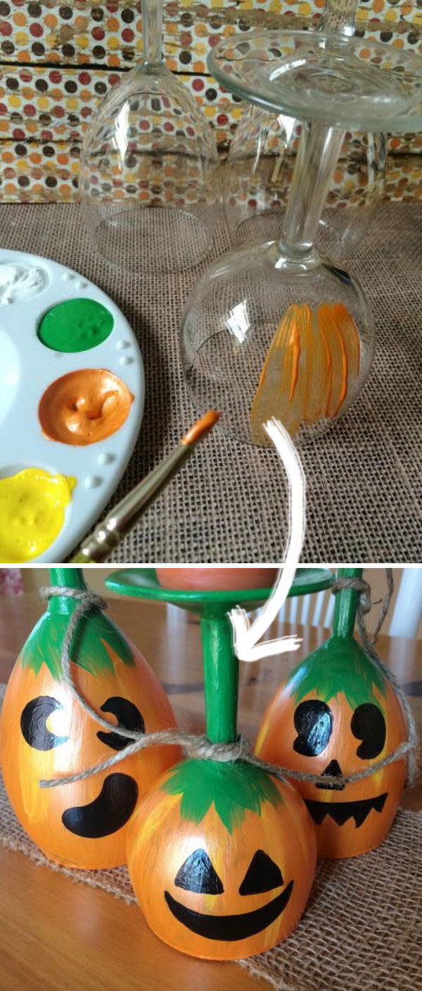 DIY Pumpkin Wine Glass Centrepieces. 