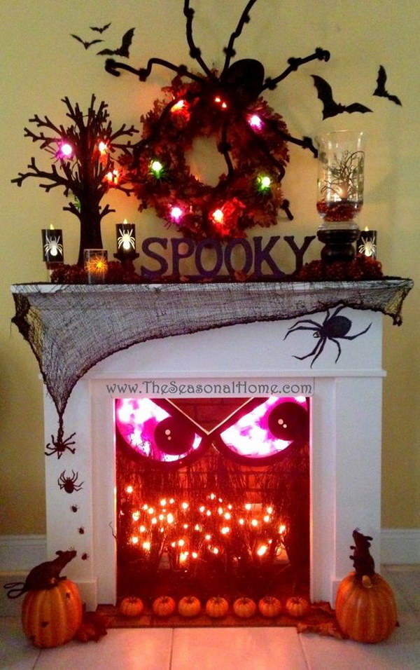 Spooky Halloween Fireplace Mantel Decorating Idea 