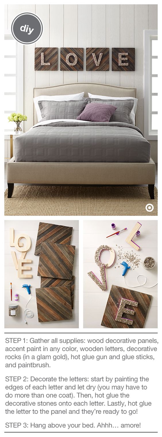 Cool Typography Wall Art with Glittered Wood Love Letters Over Wood Panels. 