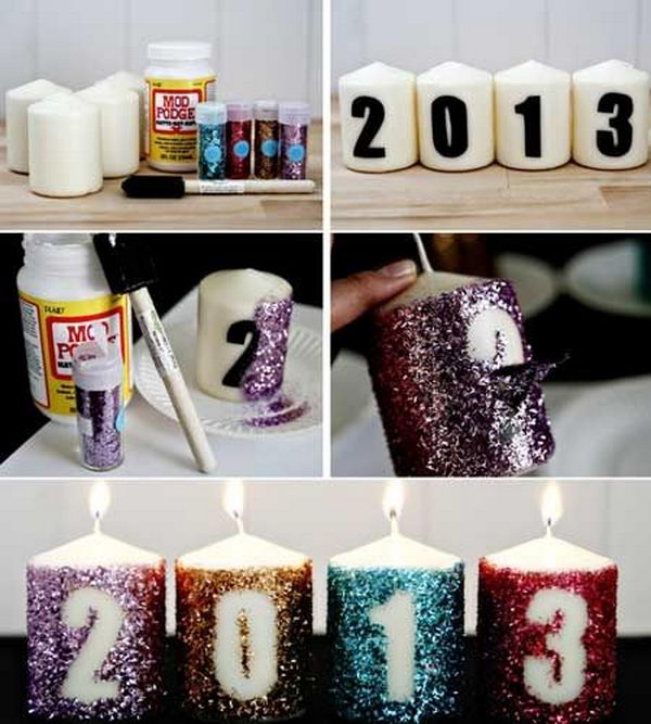 DIY Glitter New Years Candles 