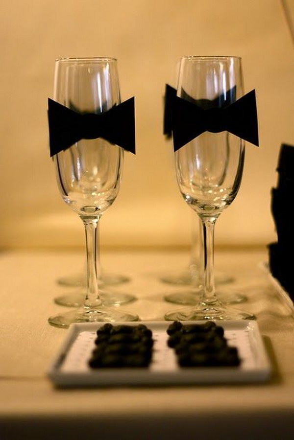 Black Bow Tie Wine Glasses 