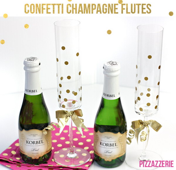 DIY Gold Confetti Champagne Glasses 