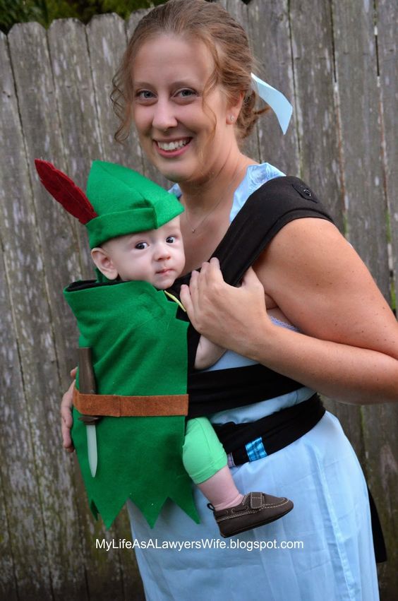 DIY Peter Pan and Wendy Babywearing Halloween Costumes. 