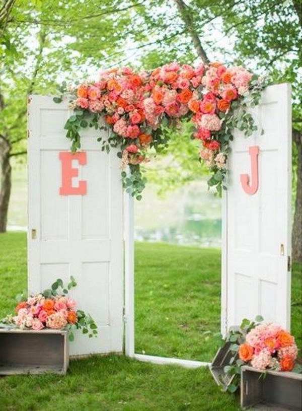 Vintage Doors And Lush Florals Photo Booth Backdrop 