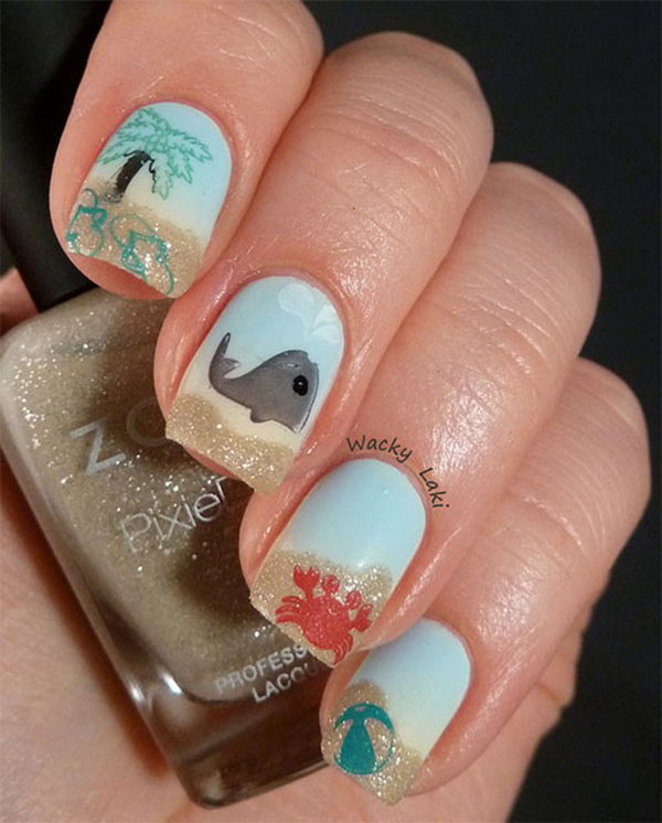 Zoya Blue and Jacquelinee Beach Inspired Nails Featured with Palm trees and Whales. See more directions 