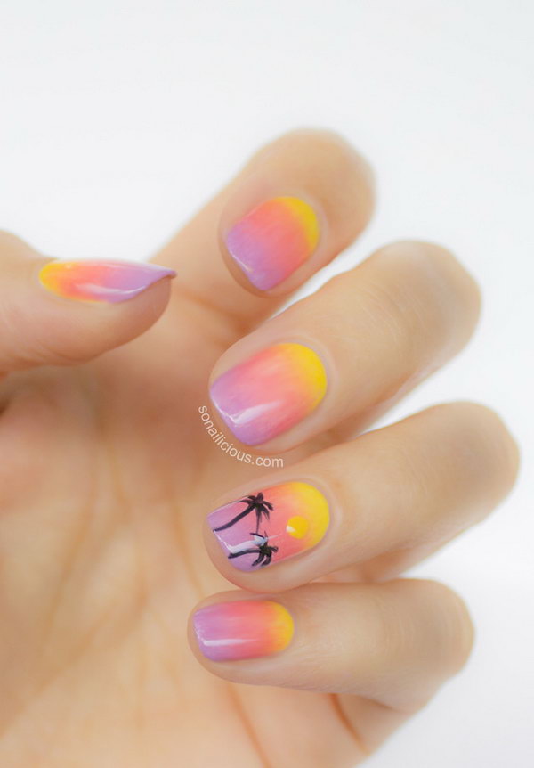 Summer Sunset Beach Ombre Nails. Ombre nails are so uniquely beautiful and the colour palette is enormous! Love this nail design so much. 