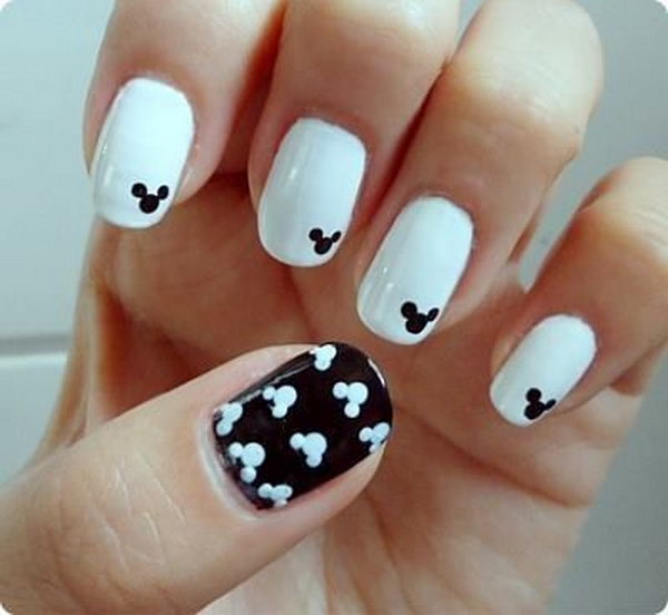 Black and White Mickey Mouse Nails. 