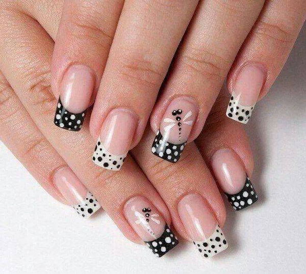 Black Point and White Dots Nail Design Ideas. 