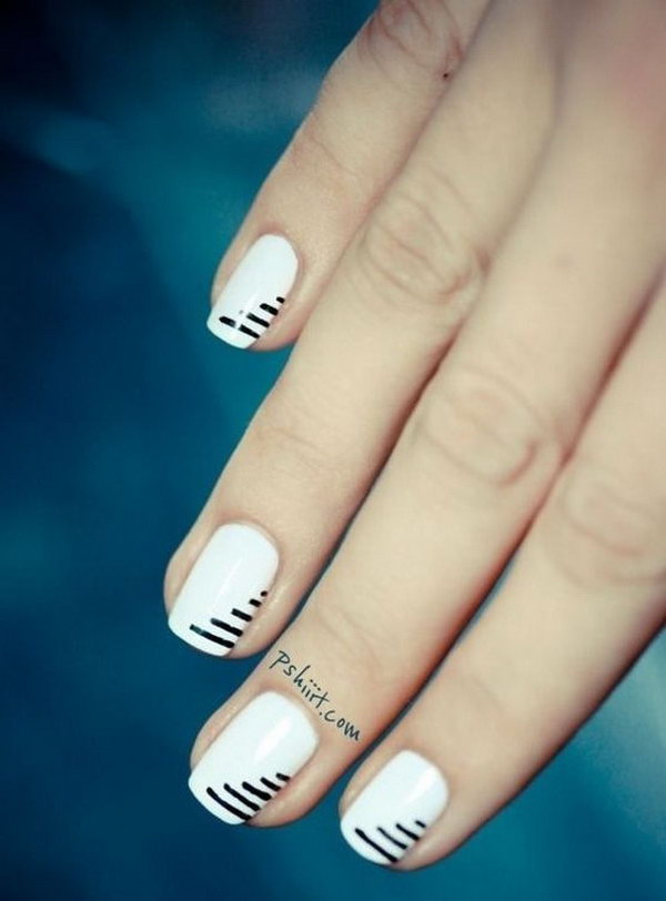 Minimalist Black & White Striped Nails. 