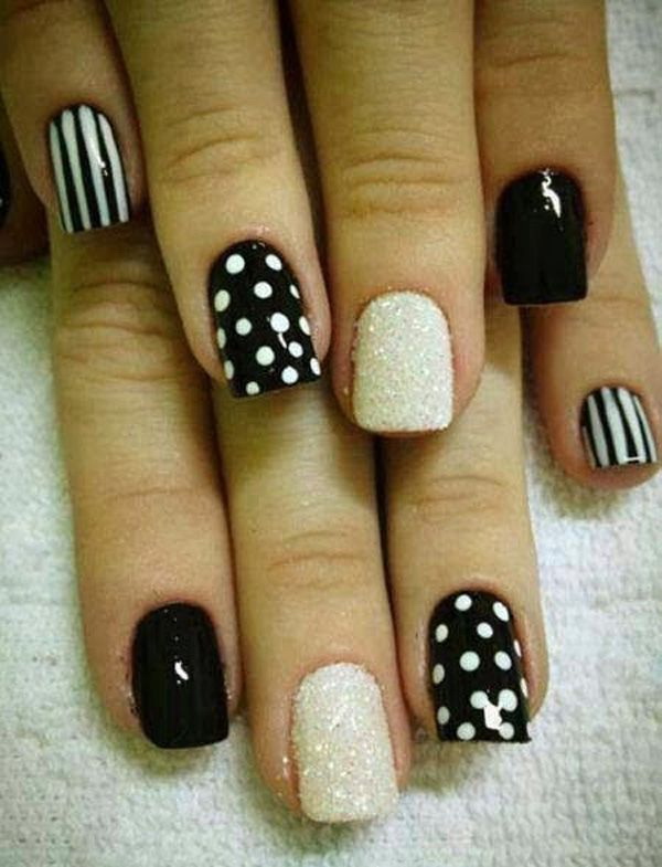 White Background and White Dots Nails. 