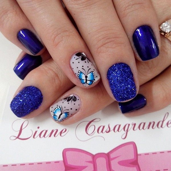 Butterfly Nails in Royal Bule Theme. 