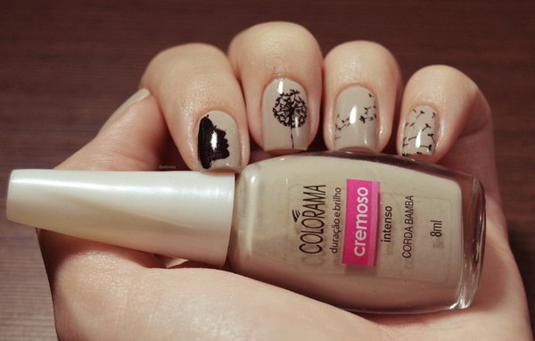 Awesome Neutral Base Blowing Dandelion Nail Art Design. 