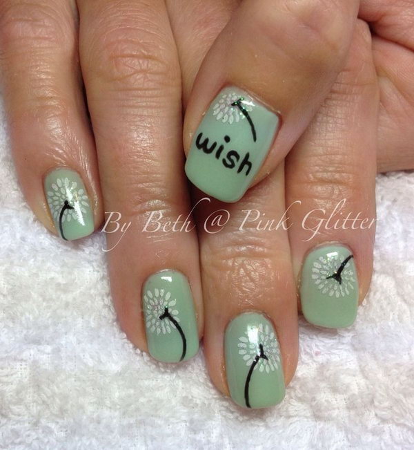 Dandelion Nail Art Accent with wish. 