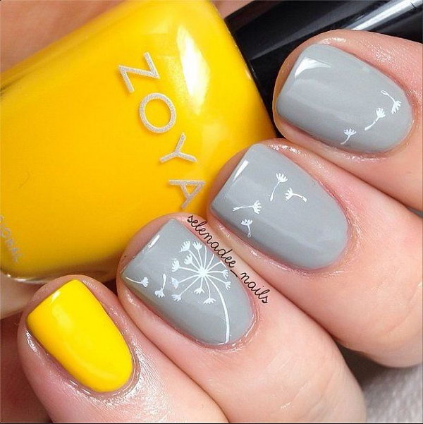 Gray and Yellow Dandelion Nails. 