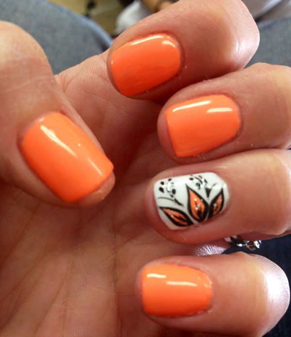 Fall ready Nail Accented with Flowers. 