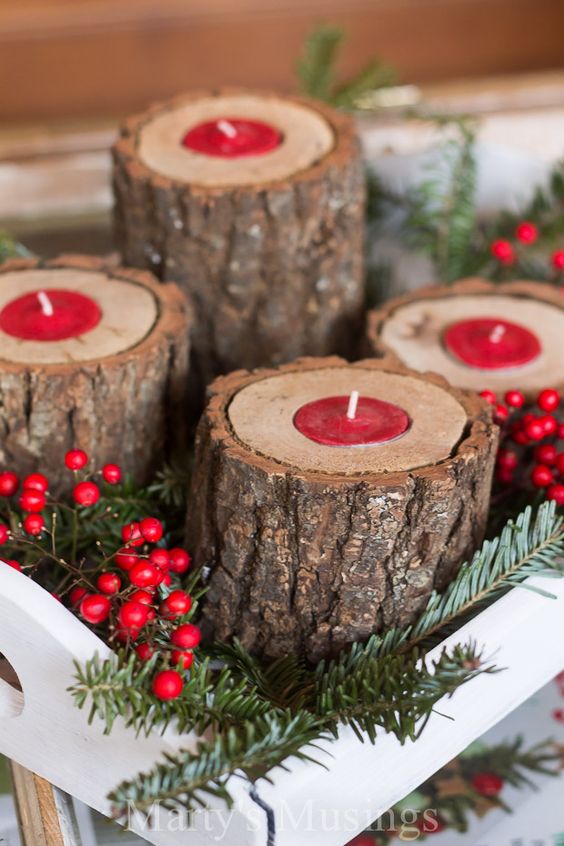 Rustic Wood Candle Holders. 
