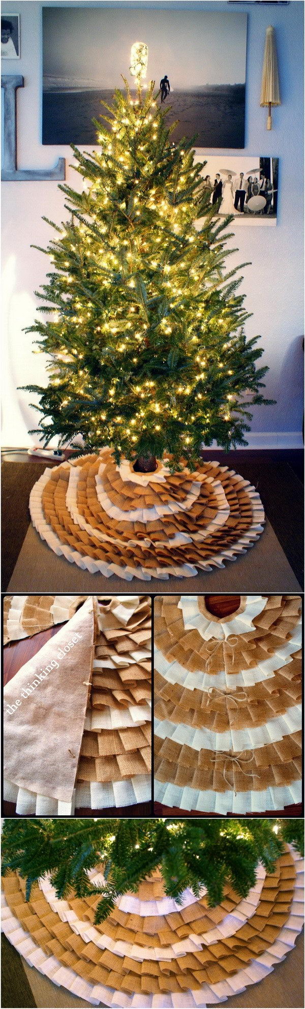 DIY No Sew Ruffle Christmas Tree Skirt. 