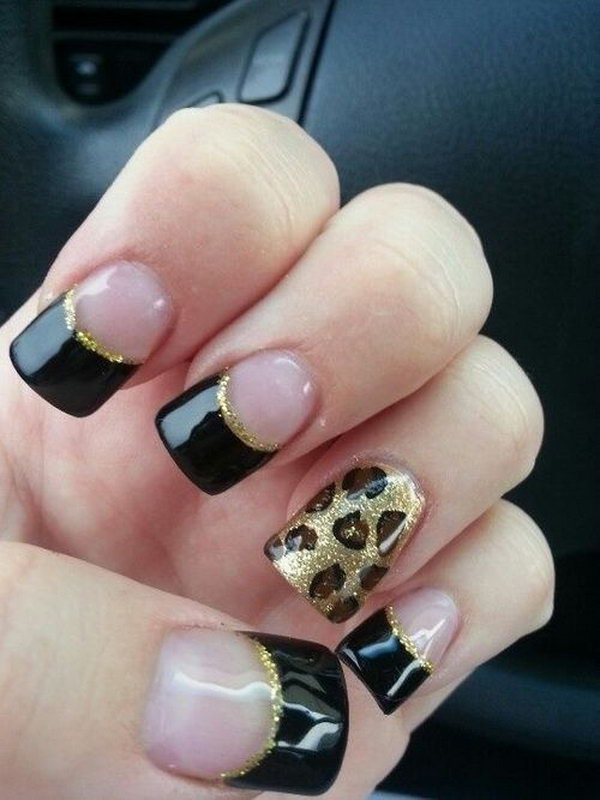 Leopard, Black, Glitter French Mani. 