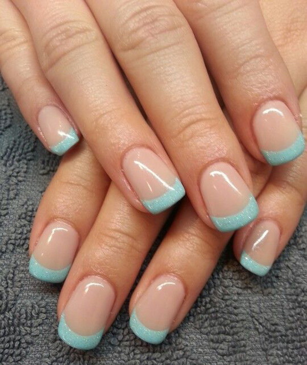 Baby Blue and Glitter Inspired French Manicure. 
