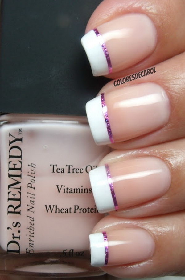 French Tips Nail with a Sliver of Pink. 