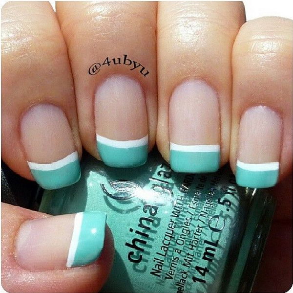 Turquoise French Tip Nails. 