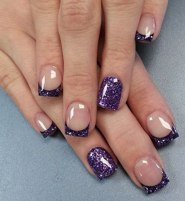 Violet Glitter French Manicure. 