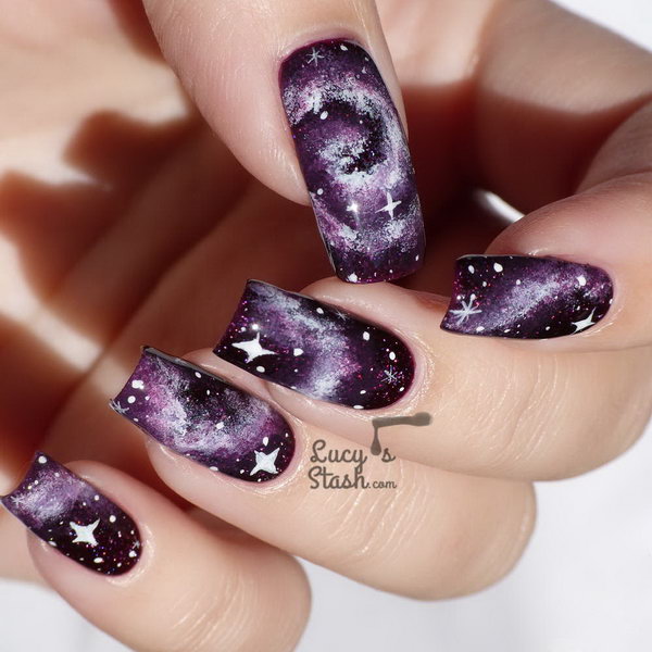 Purple Galaxy Nail Art. See the tutorial 