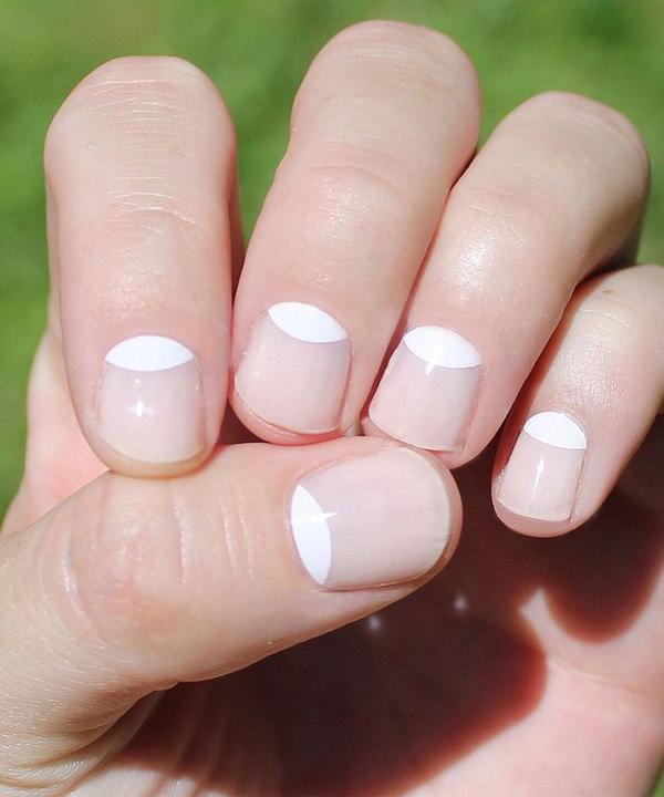 Simple White Half Moon Nails. 