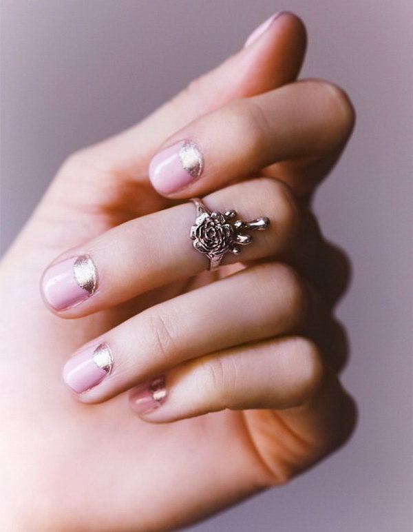 Pink and Silver Half Moon Nails. 