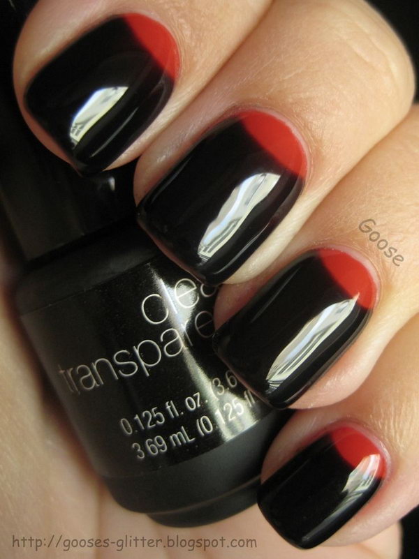 Black Nails with Red Half Moons. 