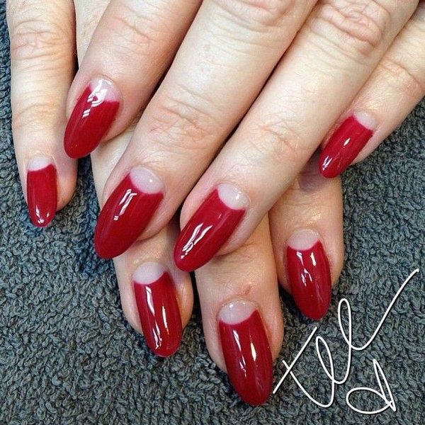 Red and Nude Half Moon Nails. 