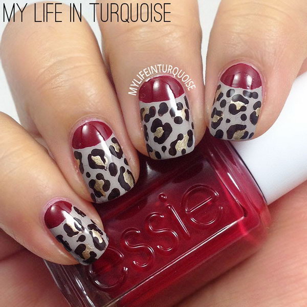 Red Half Moons with Leopard Nails. See the tutorial 