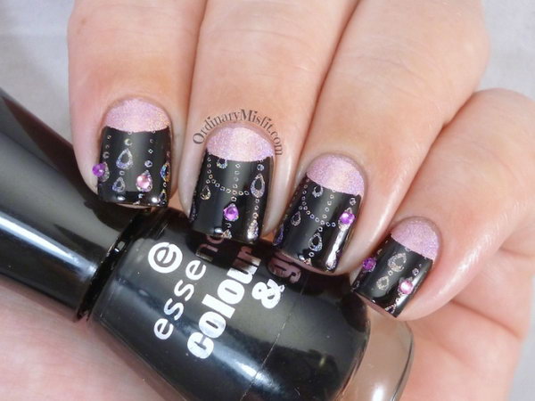 Pink and Black Half Moon Nails. Get more details 