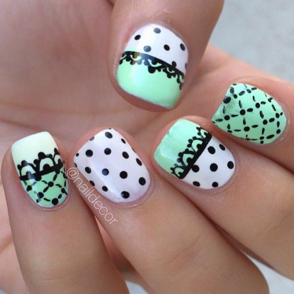 Polka Dots and Lace Manicure. 