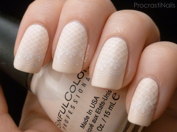 Delicate Lace Stamping Nail Design. See more instrutions 